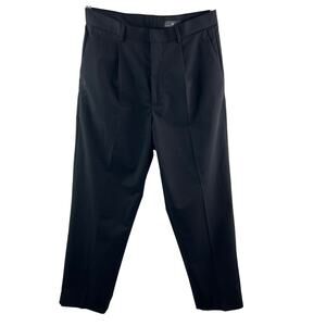 H&M Black Dress Pants Stretch Pleated Straight Leg Business Relaxed Size 32 NEW